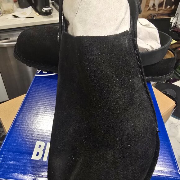 Birkenstock Lutry Premium Suede Suede Leather - Black MENS 10 US EU 43 CLOG NEW - Picture 2 of 10